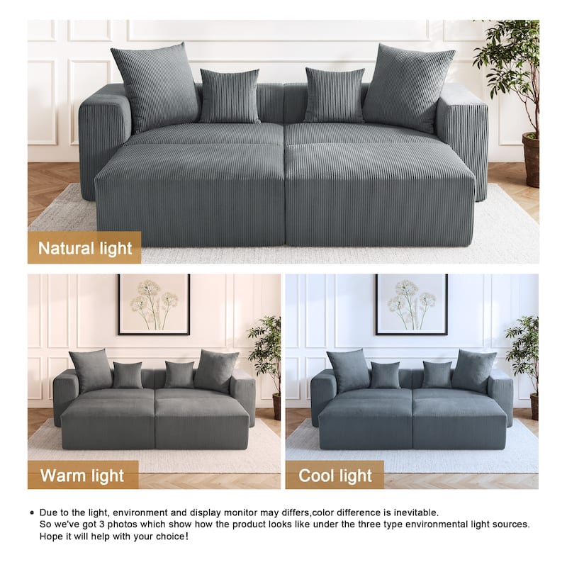 Corduroy Upholstered Modular Sectional Sofa with Ottoman