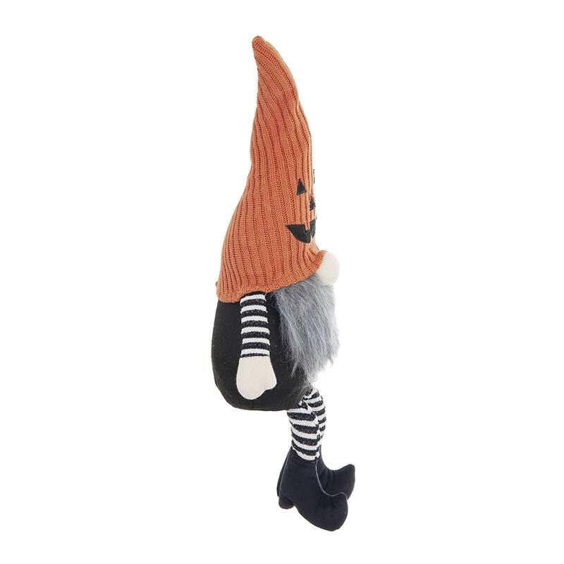 8.3x4.7x23.5" Fabric Sitting Gnome with Orange Knit Hat, for Halloween Decor