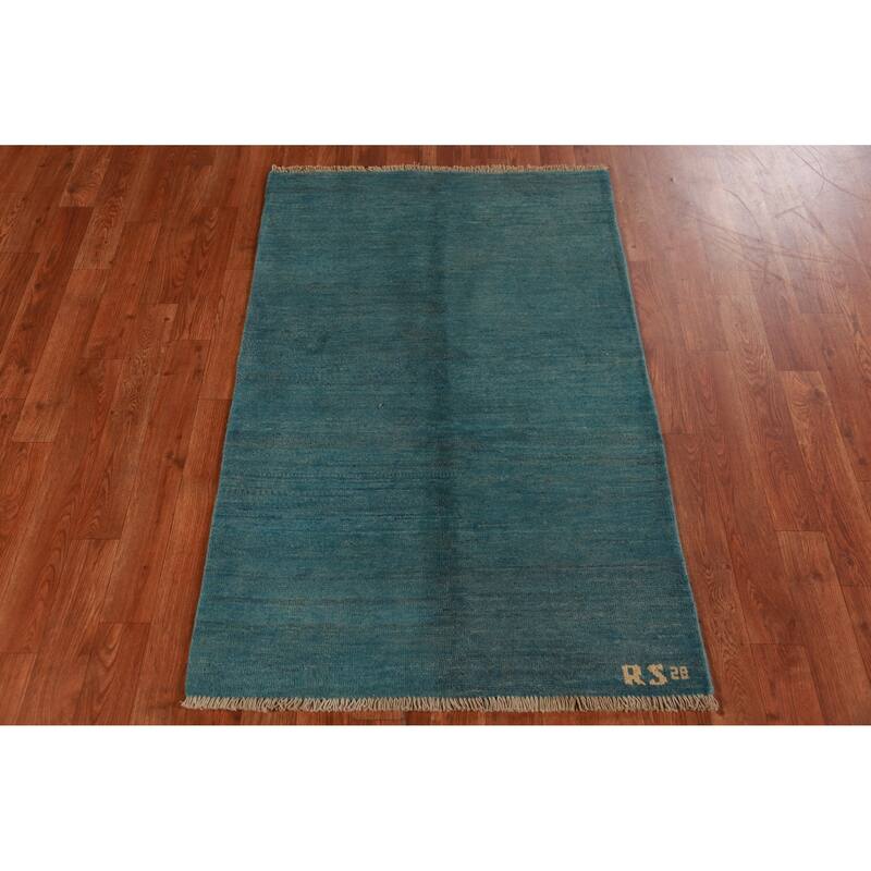 Blue Gabbeh Oriental Accent Rug Hand-Knotted Wool Carpet - 2'8" x 4'0"