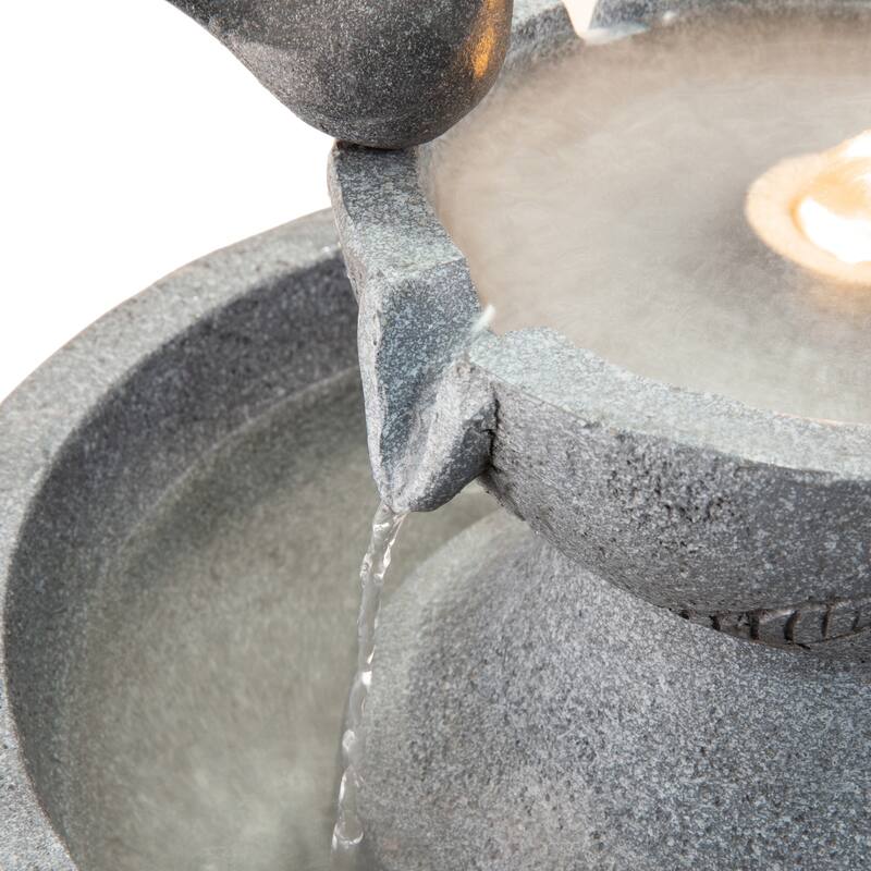 Glitzhome Birdbath Polyresin Outdoor Fountain with Birds, Pump and LED Light