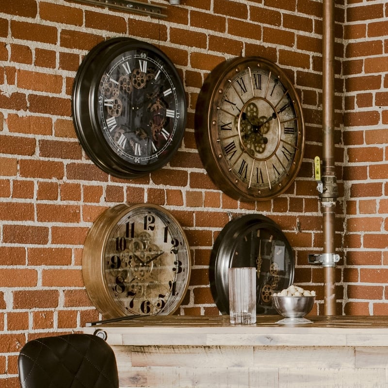 Black Round Gear Clock 18"D with Open Moving Gears