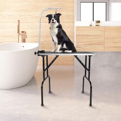 Foldable Pet Grooming Table with Adjustable Arm Black - 32"