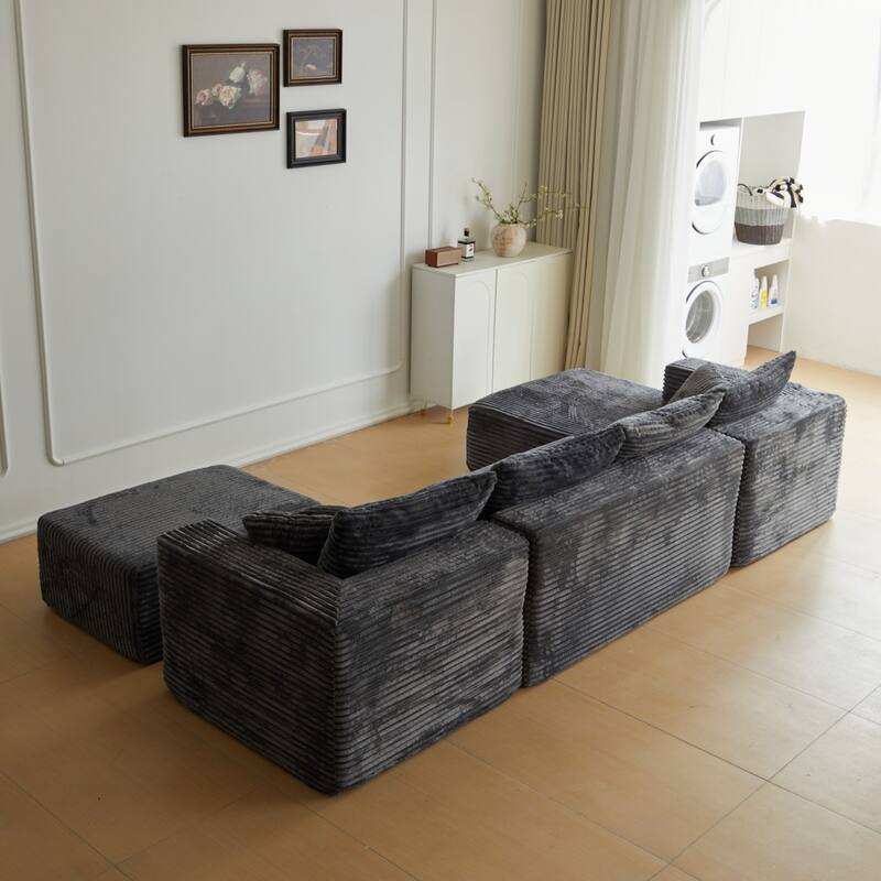 133.86" Modern U-Shape Cloud Modular Sectional Sofa with 1 Ottoman, No Assembly Required