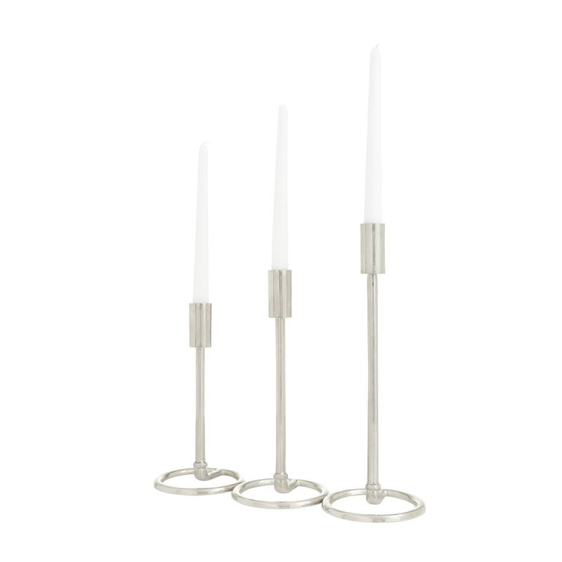 Silver or Gold Aluminum Metal Tapered Decorative Candle Holder with Ring Bases (Set of 3)
