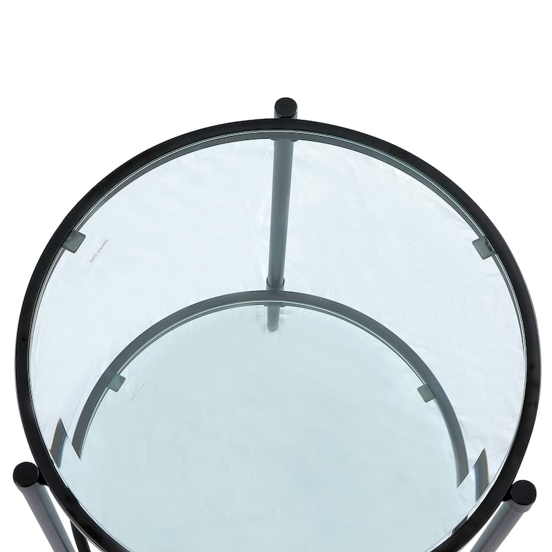 Sleek Minimalist Coffee Table, Crystal Clear Tempered Glass + Matte Black Industrial Frame