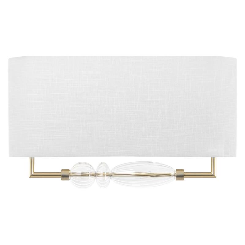 2-Light Wall Sconce Half-Open Linen Shade Striped Glass Globe Accent