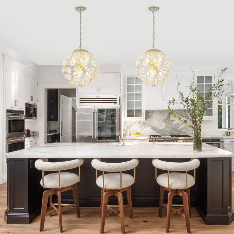 Modern 6-Light Glass Flower Globe Pendant Chandelier for Dining Room