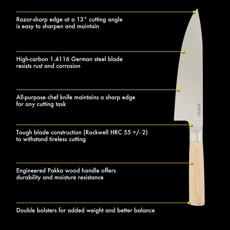 Babish High Carbon 1.4116 German Steel Full Tang 8-Inch Chef Knife - for Chopping, Slicing, Dicing & Everyday Prep
