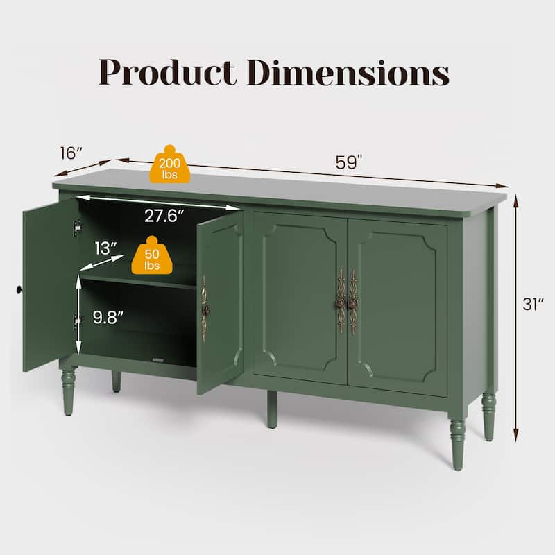 59" Accent Cabinet with 4 Doors – MDF Storage Cabinet, Adjustable Shelves, 200 lbs Top Capacity