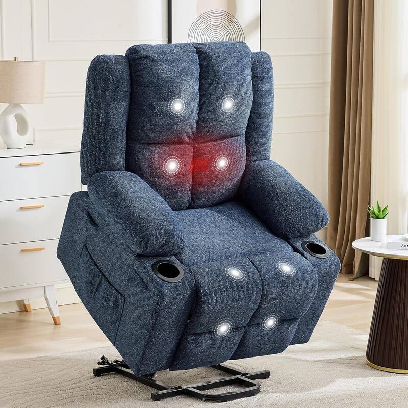 150°Adjustable Lay Flat Power Lift Recliner Sofa Chair for Elderly, Living Room - Dark Blue