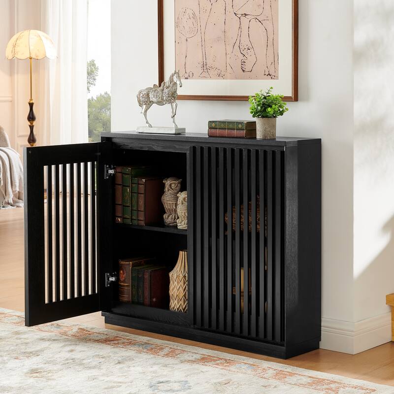 Mid Century Modern Fluted Sideboard Buffet Storage Cabinet for Living Room Entryway, Hallway Dining Room - Black