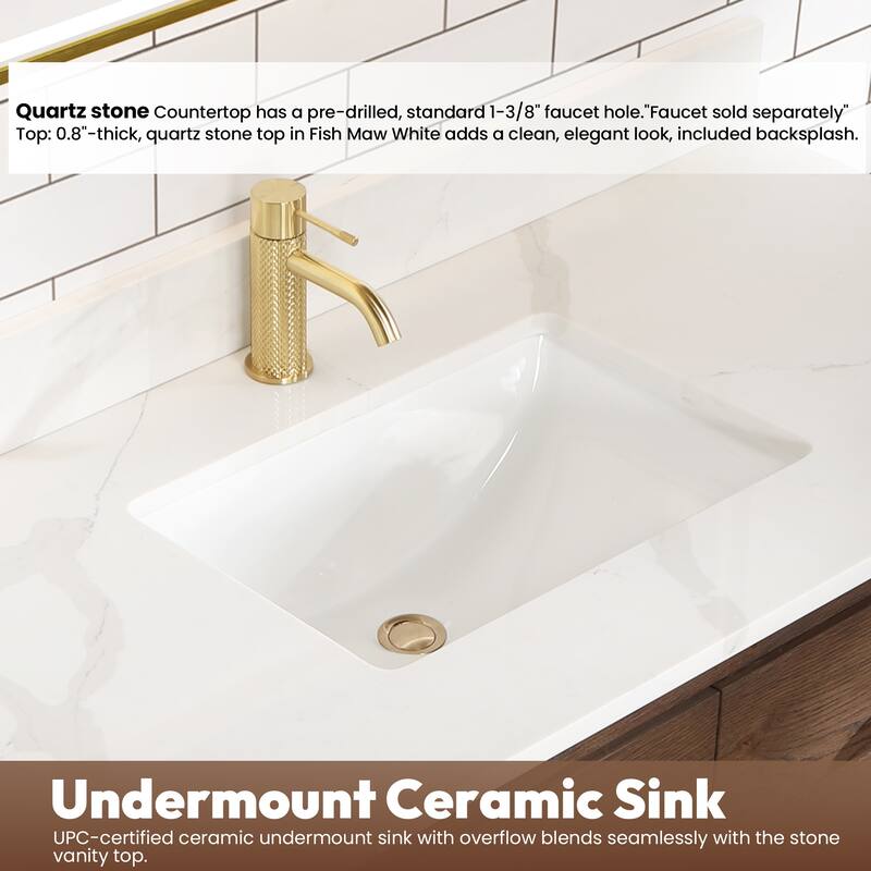 Cristo Floating Bath Vanity with White Quartz Stone Top and Mirror
