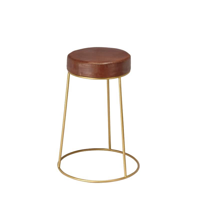 Alden Décor Lark Round Leather Counter Stool - Matte Brown