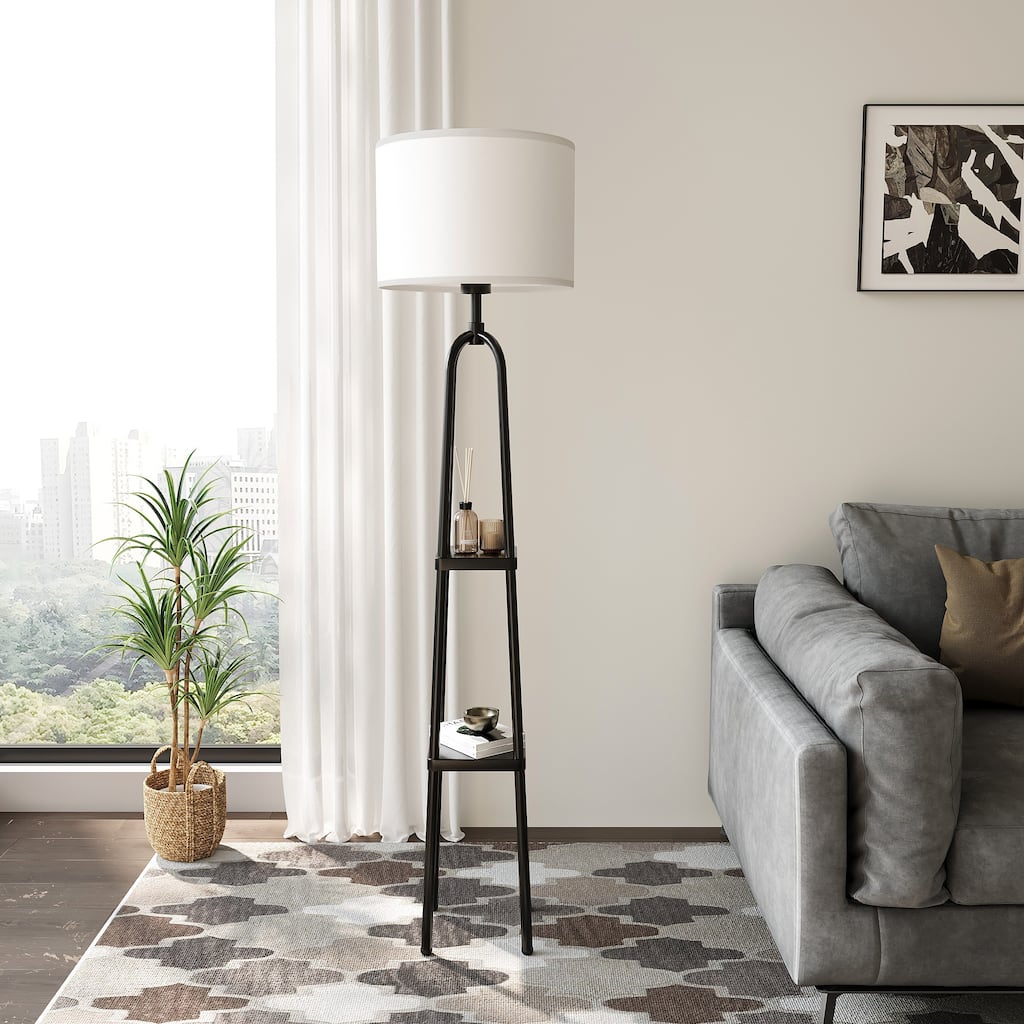 57.8'' Black Column Floor Lamp with Linen Shade