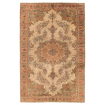 ECARPETGALLERY Hand-knotted Keisari Vintage Cream Wool Rug - 6'5 x 9'10