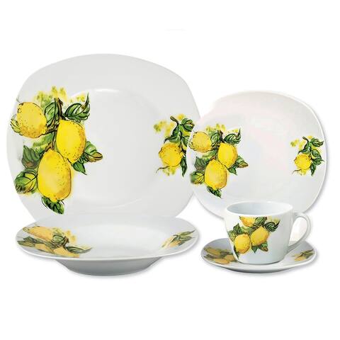 Porcelain 20 Piece Square Dinnerware Set Service for 4-Lemon Design
