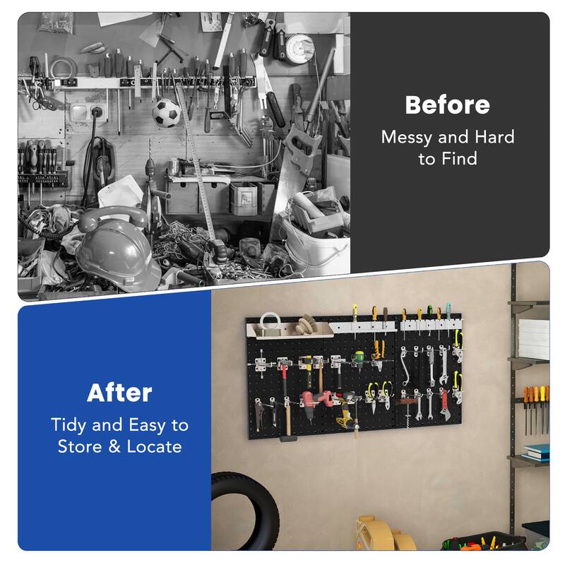 Gymax 3 Pcs Pegboard Wall Organizer w/ 25 Hooks Drill Bit Holder