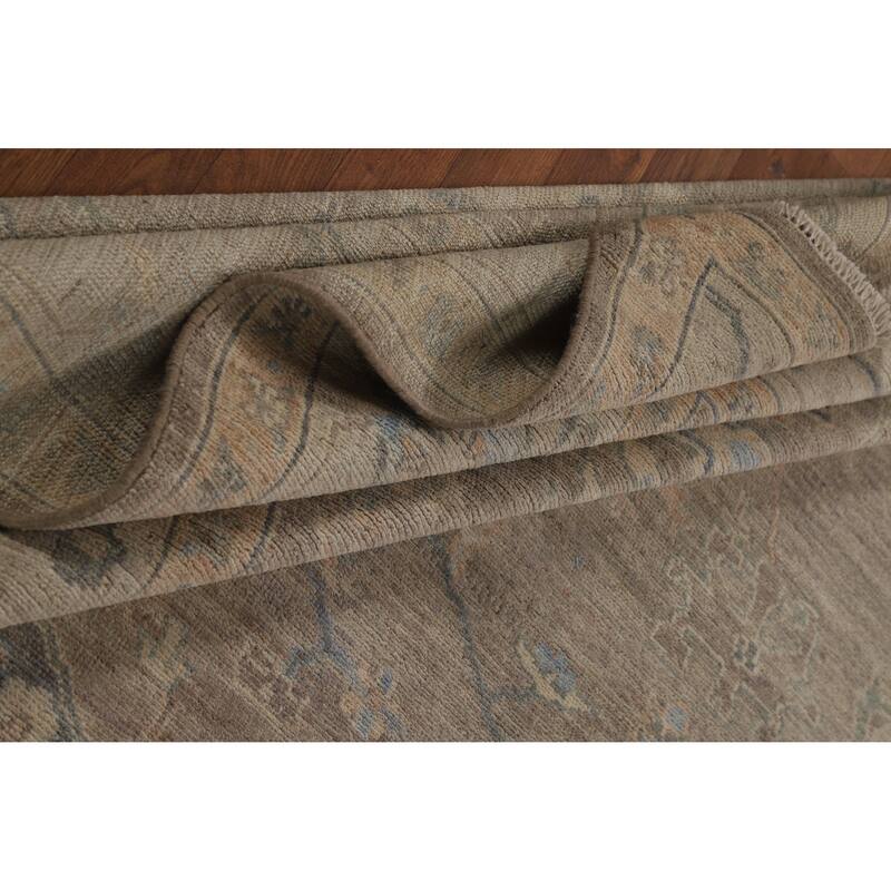 Brown Floral Oushak Turkish Area Rug Hand-Knotted Wool Carpet - 8'1"x 9'10"