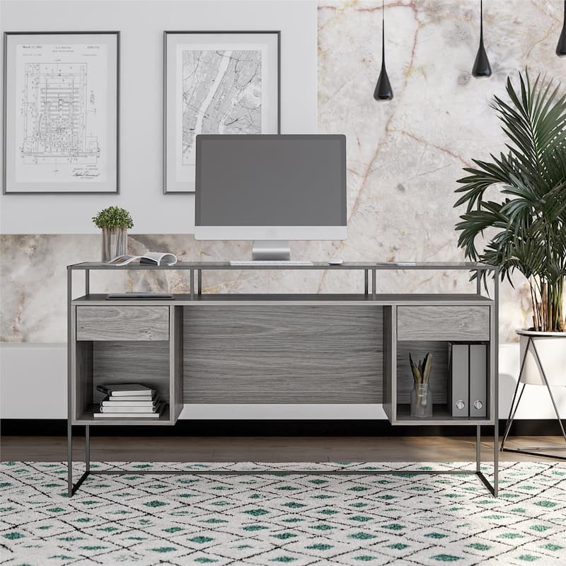 Ameriwood Home Creedmore Modern Desk with Fluted Glass Top