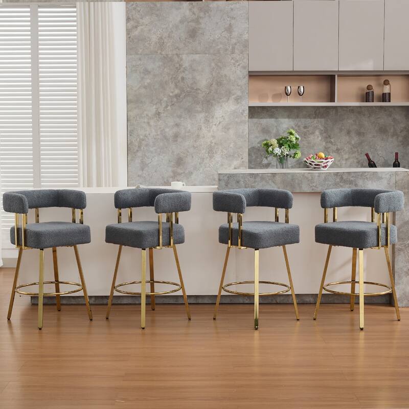 2-Piece Modern Accent Chairs with Gold Metal Legs & Teddy Upholstery, for Living Room or Office