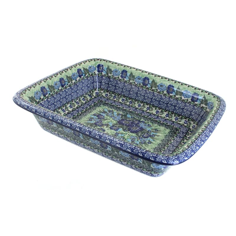 Blue Rose Polish Pottery 855 Ceramika Artystyczna Medium Rectangular Baker - Sapphire Fields