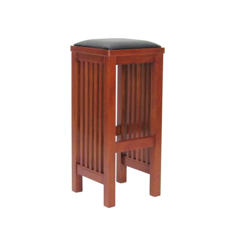 Faux Leather Upholstered Wooden Backless Barstool, Oak Brown
