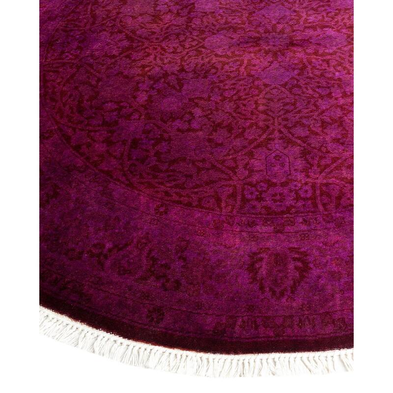 Overton Hand Knotted Wool Vintage Inspired Modern Contemporary Overdyed Purple Round Area Rug - 4' 1" x 4' 1"