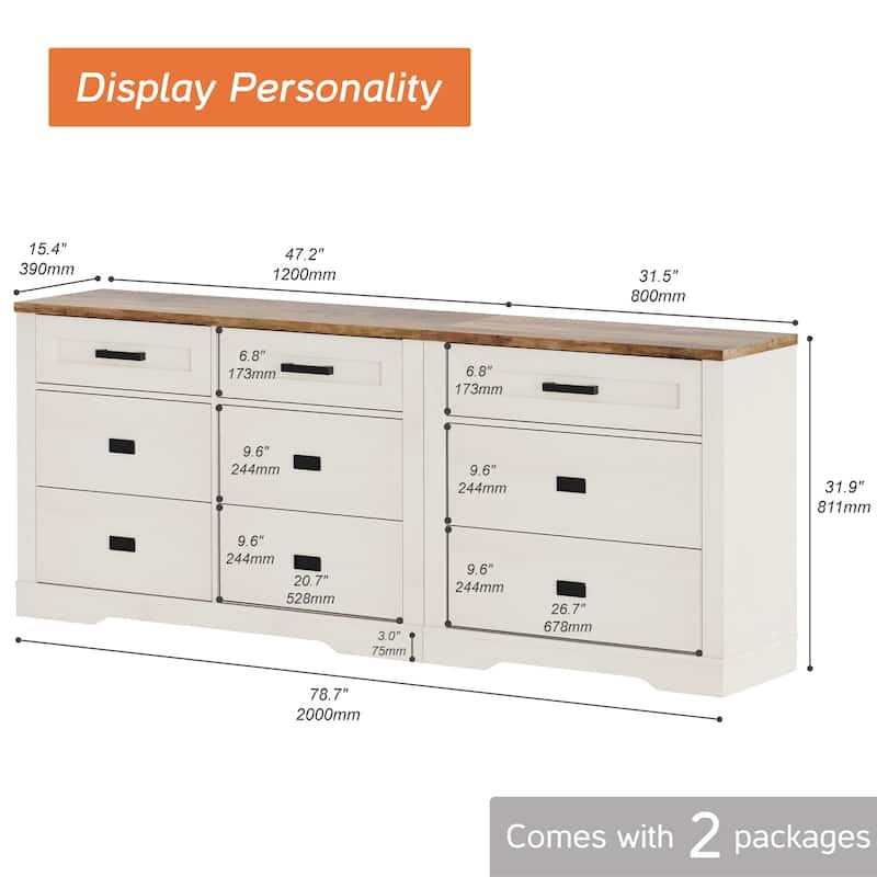 WAMPAT Mid Century Modern 2 in 1 Dresser with 9 Drawers for Bedroom