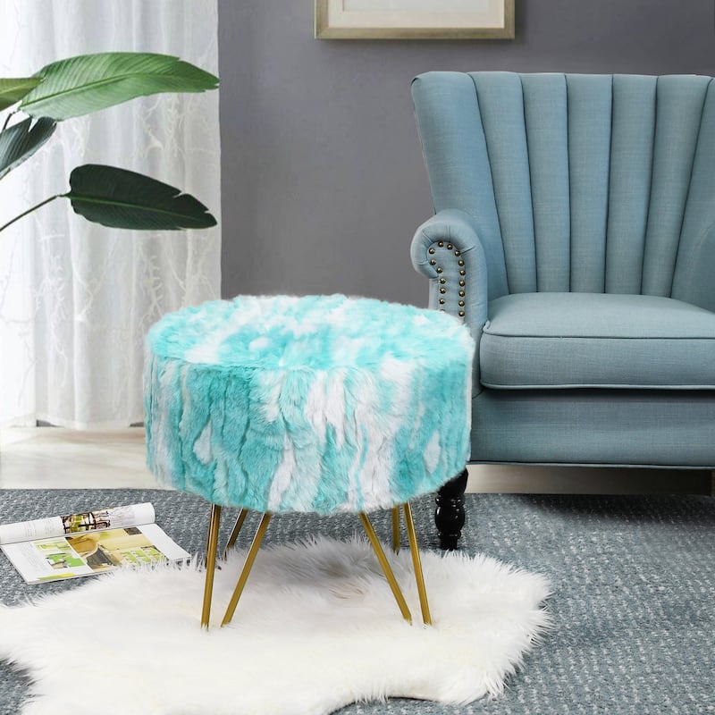 Home Soft Fauxfur Ottoman Round Fuzzy Entryway Bench 18"x18"x18"