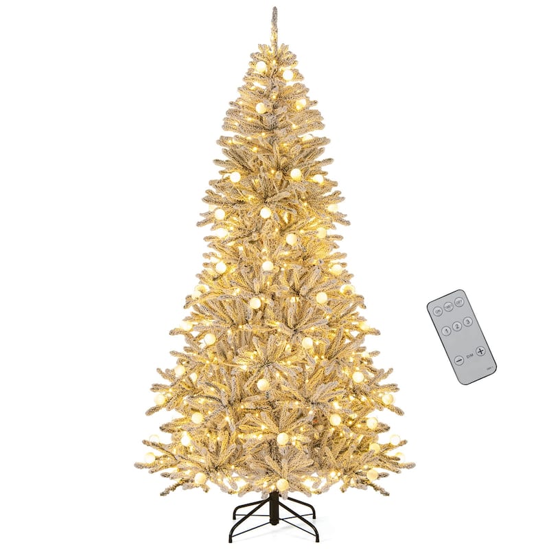 Costway 6/7/8 FT Snow-flocked Artificial Christmas Tree with 51/65/81 - Green & White - See Details