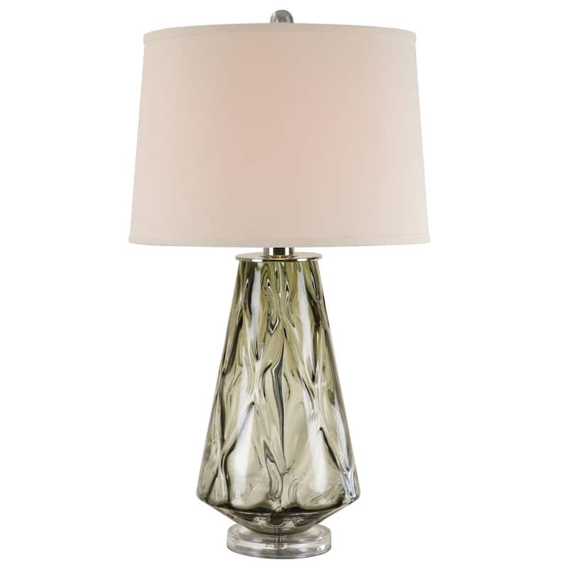 31 Inch Accent Table Lamp with White Drum Shade, Rippled Gray Glass Base