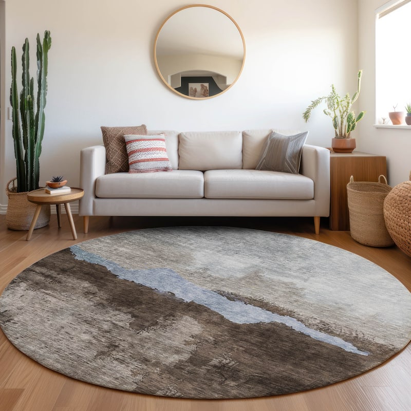 Machine Washable Indoor/ Outdoor Modern Contemporary Chantille Rug - Chocolate - 8' x 8'
