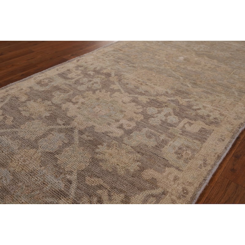 Vegetable Dye Oushak Turkish Runner Rug Handmade Floral Wool Carpet - 2'11" x 9'10"