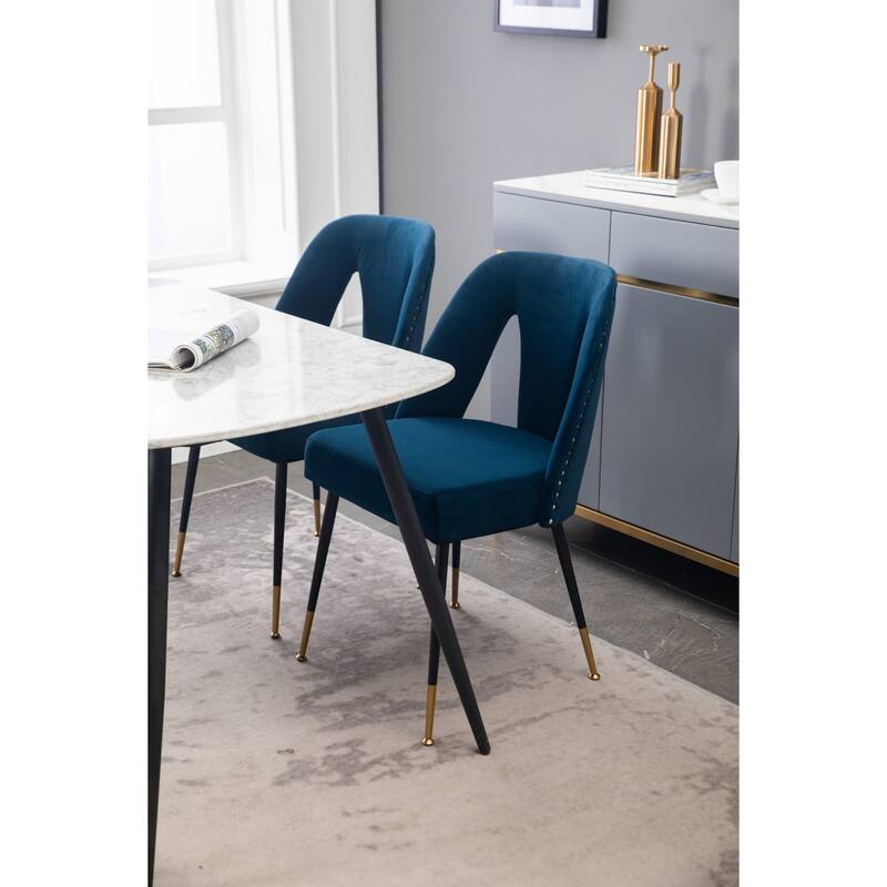 Velvet Upholstered Dining Chair with Nailheads