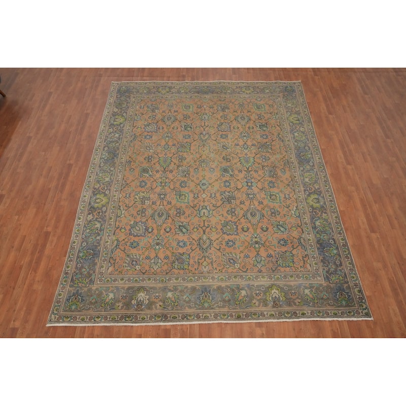 Hand Knotted Oriental 100% Wool Carpet Traditional All-Over Oranges & Rust Tabriz Area Rug - 12' 2'' X 9' 8''