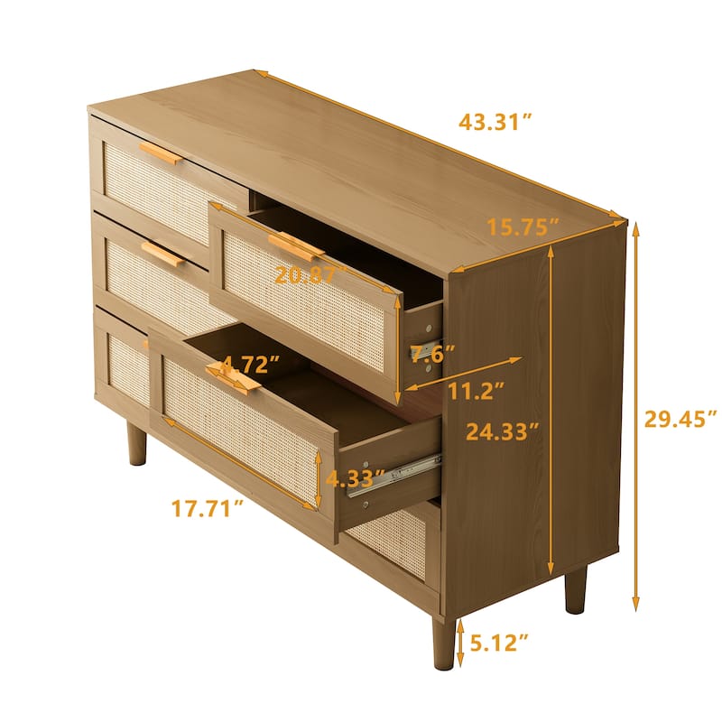 6-drawer Double Dresser with Metal Handle, Storage Cabinet for Bedroom, Living Room