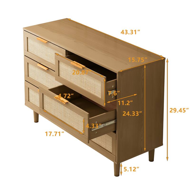 Modern Rattan Dressing Stylish Simple Dressing with 6 Drawers, for Bedroom Living Room Hallway