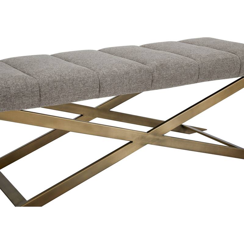 Modrest Xane Contemporary Grey Fabric & Brushed Brass Bench