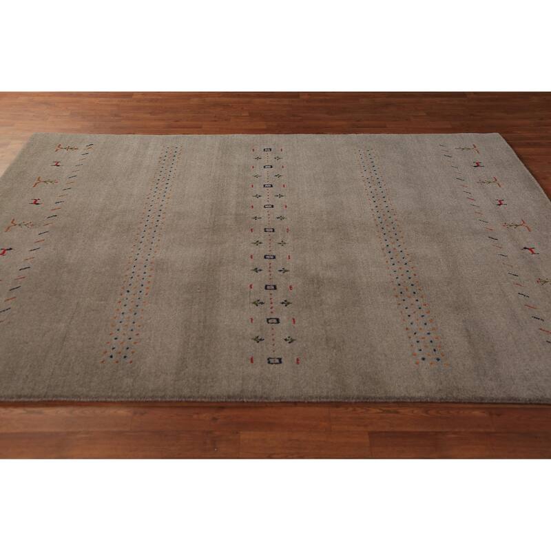 Tribal Gabbeh Oriental Rug Hand-Knotted Multi-Color Wool Carpet - 5'9" x 8'0"