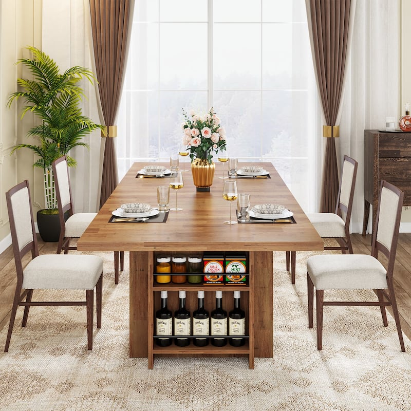 Farmhouse Dining Table for 6, 63-Inch Rectangular Wooden Kitchen Table with Storage