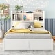 preview thumbnail 3 of 32, Full Size Storage Platform Bed with Twin Size Trundle, Pull-Out Shelves, 2 Drawers, and USB Headboard, White