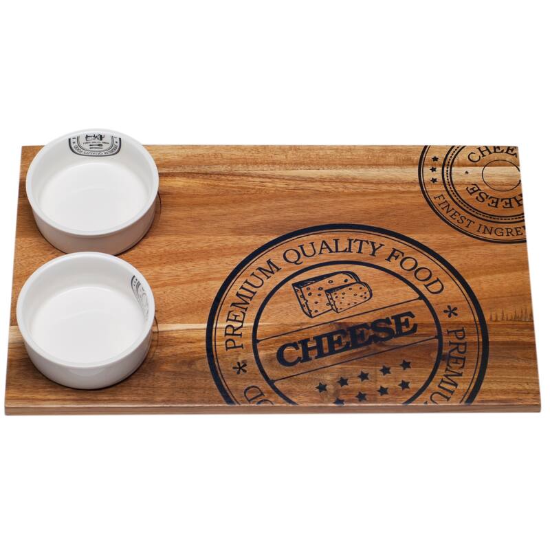 Red Vanilla Slice Acacia Serving Tray w/ 2 bowls