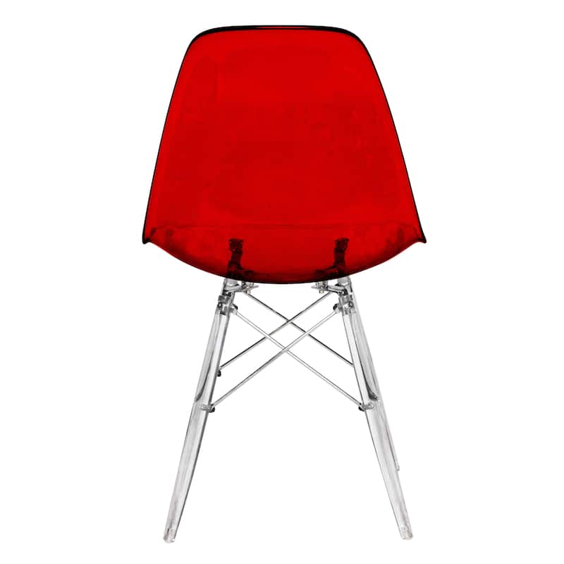 LeisureMod Dover Molded Side Chair with Acrylic Base, Set of 4 - Red - 36 x 32.4 x 16.25