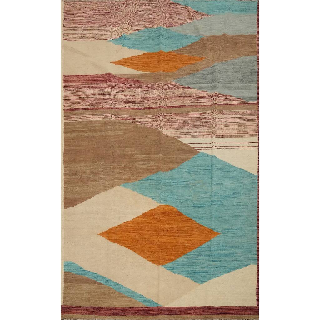 Hand Woven Oriental 100% Wool Carpet Southwestern Modern Multi-Colored Kilim Area Rug - 8' 10'' X 5' 9''