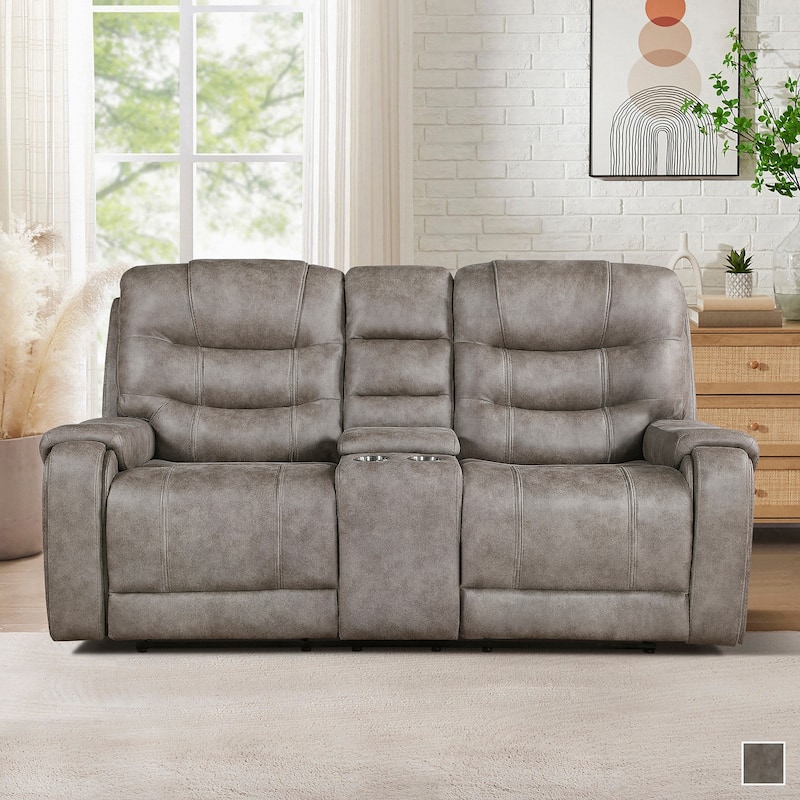 Fremont & Park Gerald 76.5" Microfiber Manual Double Reclining Loveseat with Console