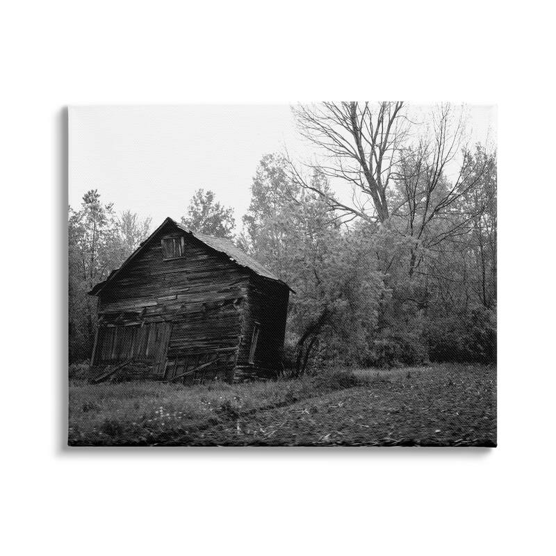 Stupell Countryside Farm Shack Black White Landscape Photography Canvas Wall Art - Grey - 30 x 24