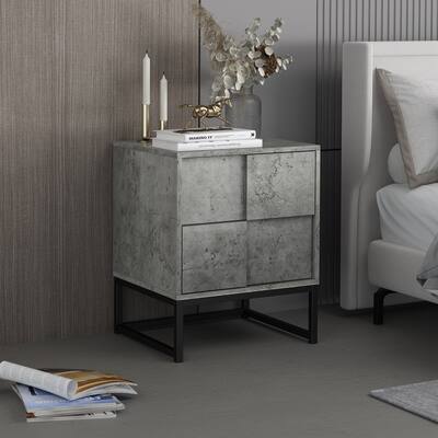 Industrial Grey Wooden 2 Drawer Nightstand, Bedroom, Living Room and Study Side Table