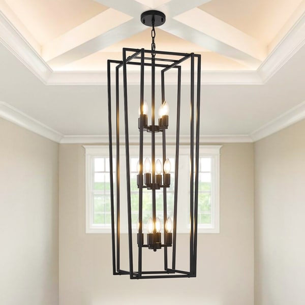 12 Light Lantern Chandelier Lighting 15 Inch Entryway Chandelier Light Fixture for High Ceilings Height Adjustable N A On Sale Bed Bath Beyond 41715865