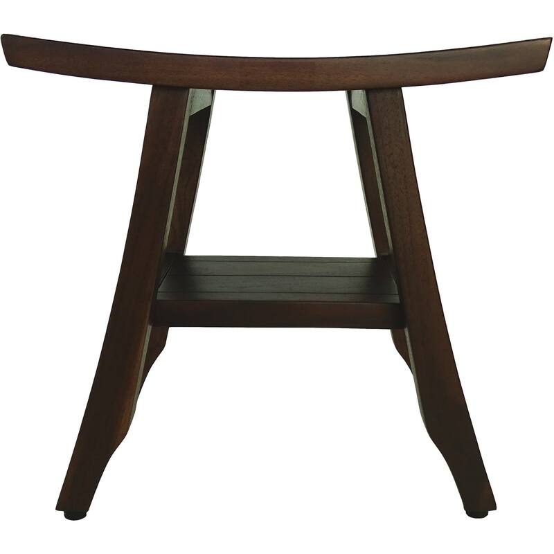Compact Curviliniear Teak Shower / Outdoor Bench with Shelf in Brown Finish