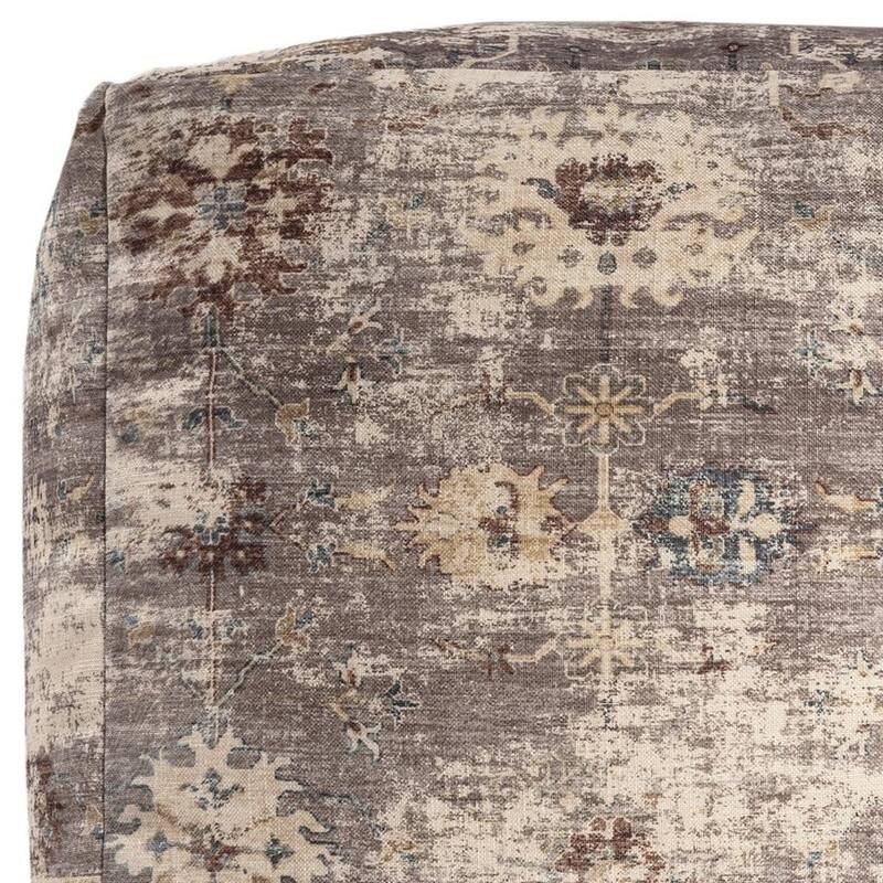 HomeRoots 18" Ivory and Taupe Medallion Pouf Ottoman